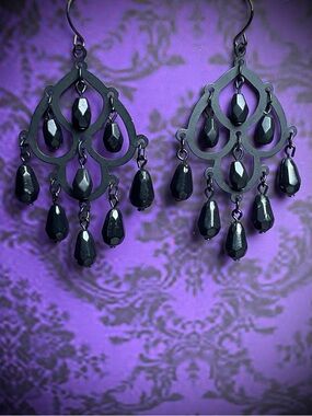 Gothic Black Chandelier Beaded Vintage earrings